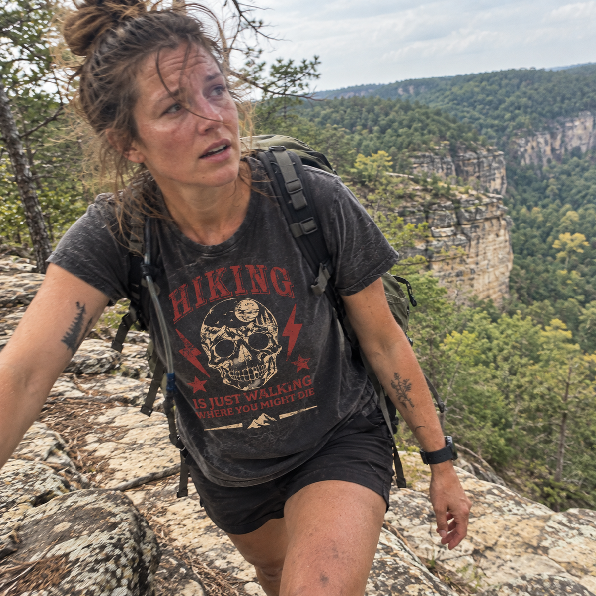 Hiking Is Just Walking Where You Might Die Unisex Denim Shirt for Hiking & Camping | Lousy Outdoors