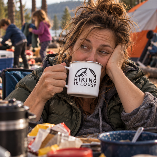 Hiking Is Lousy White Enamel Camping Mug for Hiking & Camping | Lousy Outdoors